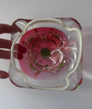 Load image into Gallery viewer, Josef HOSPODKA / Chribska; Czechoslovakia. Vintage 1960s Bowl with Green and Cranberry Colours Cased in Clear - with white rim
