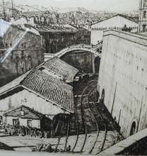 Load image into Gallery viewer, SCOTTISH Art. Original Etching / Drypoint by MUIRHEAD BONE (1876-1953). Railway Sheds, Marseilles; 1937. Pencil Signed
