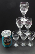 Load image into Gallery viewer, Pretty Set of Six STUART CRYSTAL ELGIN Pattern Sherry or Liqueur Glasses. With Engraved Foliage Design. Signed
