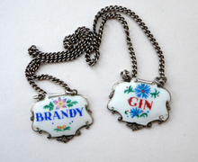 Load image into Gallery viewer, VINTAGE Silver and Enamel BRANDY Decanter or Bottle Label Birmingham Hallmarked 1957
