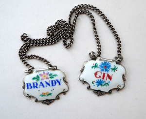 VINTAGE Silver and Enamel BRANDY Decanter or Bottle Label Birmingham Hallmarked 1957
