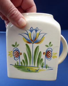 1950s BRISTOL POTTERY Kitchen Canister or Storage Jar. Vintage Old Delft Tulip Design with Carrying Handle. SULTANAS