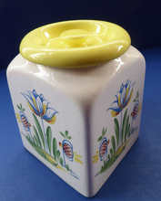 Load image into Gallery viewer, 1950s BRISTOL POTTERY Kitchen Canister or Storage Jar. Vintage Old Delft Tulip Design with Carrying Handle. COFFEE
