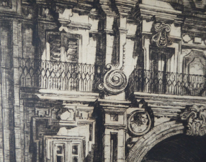 Sidney Tushingham (1884-1968). Pencil Signed Drypoint Etching.  Plaza del Corrillo, Salamanca in Spain. Framed and in excellent condition