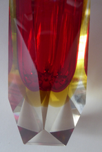 Load image into Gallery viewer, Vintage 1960s MURANO Mandruzzato Sommerso Facet Cut Vase. Double Cased with Red and Yellow Layers
