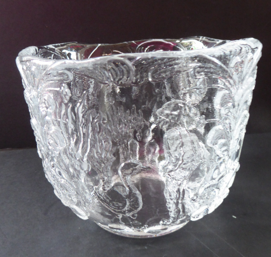 Vintage KOSTA BODA Crystal Glass Christmas Skal Bowl by Artiste Kjell Engman with Swedish Folklore Pattern