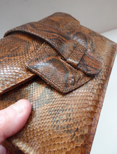 Load image into Gallery viewer, Fine Vintage Snakeskin Shoulder Bag. With long strap &amp; interesting flap closure. Clean with no Damages
