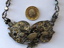 Load image into Gallery viewer, DESIGNER JEWELLERY. 1980s Vintage FLOTTY Bijoux Necklace - with oodles of diamante and cut black glass stones
