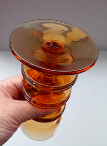 Collectable 1970s SHERINGHAM WEDGWOOD GLASS Topaz or Amber Candlestick by Stennett-Wilson. 6 inches high