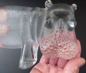 1970s KOSTA BODA Glass Hippopotamus. Larger Size; Designed by Bertil Vallien. 8 1/2 inches wide