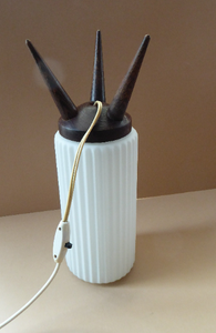 Vintage 1950s Scandinavian Style Table Lamp with Rosewood Tripod Feet and Tall Fluted White Glass Shade