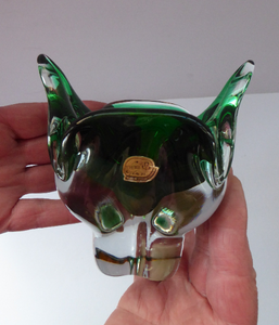 HOSPODKA STYLE; Made in Czechoslovakia Label. Fine Chunky 1960s Green and Yellow Cased Glass Bowl