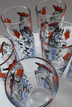 Load image into Gallery viewer, Vintage 1960s Ravenshead SIX Slim Jims Drinking Glasses. ROYALTY (Playing Cards) Design by Alexander Hardie-Williamson

