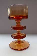 Load image into Gallery viewer, Stylish 1970s SHERINGHAM WEDGWOOD GLASS Topaz or Amber Candlestick by Stennett-Wilson. 5 inches High
