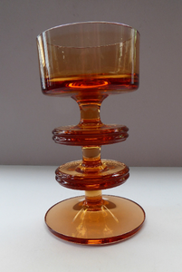 Stylish 1970s SHERINGHAM WEDGWOOD GLASS Topaz or Amber Candlestick by Stennett-Wilson. 5 inches High
