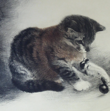 Load image into Gallery viewer, Pencil Signed Etching by Kurt Meyer-Eberhardt Kitten Playing with a Ball
