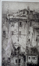 Load image into Gallery viewer, ANTIQUE PRINT. Original 1908 Etching by Hedley FITTON. Entitled the Ponte Vecchio, Florence. Pencil Signed
