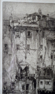 ANTIQUE PRINT. Original 1908 Etching by Hedley FITTON. Entitled the Ponte Vecchio, Florence. Pencil Signed