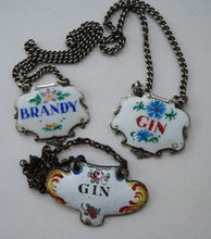 Load image into Gallery viewer, VINTAGE Silver and Enamel BRANDY Decanter or Bottle Label Birmingham Hallmarked 1957
