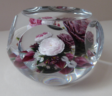 Load image into Gallery viewer, Rare RICK AYOTTE Limited Edition 1995 Cushion Cut Paperweight: Floral / Roses. LARGE SIZE 
