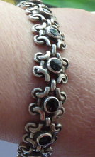 Load image into Gallery viewer, Vintage SOLID SILVER Bracelet with Abstract Floral Design &amp; Black Enamel Details. SIGNED; probably Scandinavian
