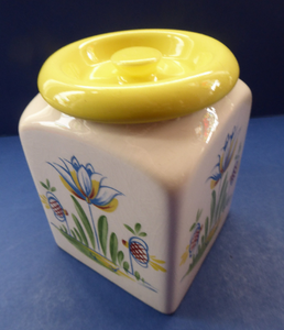 1950s BRISTOL POTTERY Kitchen Canister or Storage Jar. Vintage Old Delft Tulip Design with Carrying Handle. SULTANAS