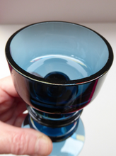 Load image into Gallery viewer, Stylish 1970s SHERINGHAM WEDGWOOD GLASS Blue Candlestick by Stennett-Wilson. 5 inches High

