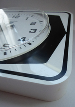 Load image into Gallery viewer, Vintage 1970s ANSTEY &amp; WILSON Abstract Black and White Wall Clock. Good Vintage Condition. Battery Operated
