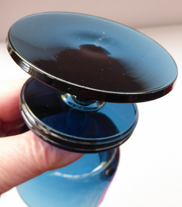 Stylish 1970s SHERINGHAM WEDGWOOD GLASS Set of Two Blue Candlesticks by Stennett-Wilson. 3 1/2 inches High