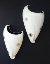 Load image into Gallery viewer, SINGLE Burleigh Ware 1950s Wall Pocket. Abstract Shape with White Exterior and Black Interior. With Stars Pattern

