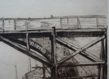 Load image into Gallery viewer, SCOTTISH ART. Sir Muirhead Bone (1876 - 1953). Repairing the Auld Brig at Ayr (No.1). Pencil signed etching. Dated 1909
