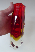 Load image into Gallery viewer, Vintage 1960s MURANO Mandruzzato Sommerso Facet Cut Vase. Double Cased with Red and Yellow Layers
