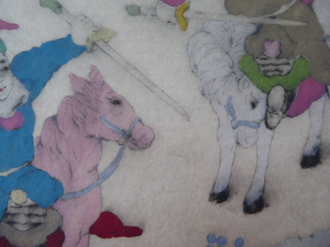 1930s Elyse Lord Coloured Drypoint Etching. Chinese Warriors on Horseback