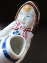 Load image into Gallery viewer, ALUMINIA Royal Copenhagen 1940s Child Welfare Figurine, Signed JUS. Boy Carrying Fish

