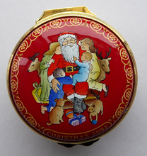 Load image into Gallery viewer, Vintage Halcyon Days Enamels Christmas Box. Santa Visiting Children at Christmas. Excellent Condition
