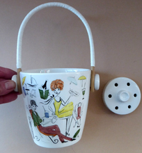 Load image into Gallery viewer, 1950s Ceramica Di Milano ICE PAIL with Handle. Very Rare - with decoration showing a stylish couple drinking cocktails
