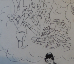 Original Pen Cartoon for Sale by Sidney Strube. Charlie Chapin as the Great Dictator