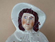 Load image into Gallery viewer, 19th Century Staffordshire Figurine. LARGE Antique Model of a Fishwife with a Basket of Fish and Fishing Net: 13 1/2 inches
