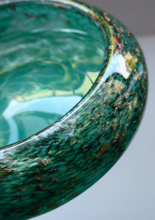 Load image into Gallery viewer, Pretty SCOTTISH MONART GLASS Shallow Pin Dish. Mottled Pale Blue and Green Glass with Gold Aventurine &amp; Customary Raised Pontil Mark
