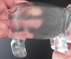 1970s KOSTA BODA Glass Hippopotamus. Larger Size; Designed by Bertil Vallien. 8 1/2 inches wide