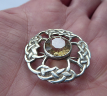 Load image into Gallery viewer, SCOTTISH SILVER Brooch. Stylish 1970s James Coull Design with Small Central Citrine. EDINBURGH Hallmark
