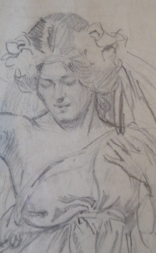 Victorian Pencil Life Study Drapery Study by Sir Bernard Partridge