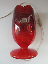 Load image into Gallery viewer, 1950s Scottish VASART Glass Tulip Lamp in Swirly Scarlet Red and Black Shades. WORKING
