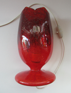 1950s Scottish VASART Glass Tulip Lamp in Swirly Scarlet Red and Black Shades. WORKING
