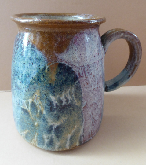 British STUDIO POTTERY. Large Mug with Abstract Floral Motifs. Crich Pottery (Diana Worthy)