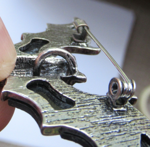Silver Lizard Brooch.  White Metal Bat Brooch