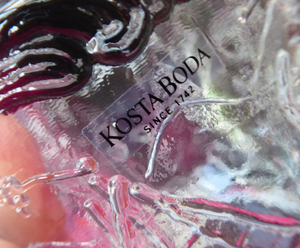 Vintage KOSTA BODA Crystal Glass Christmas Skal Bowl by Artiste Kjell Engman with Swedish Folklore Pattern