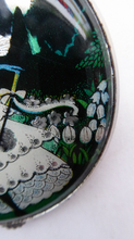 Load image into Gallery viewer, 1930s LARGE Gwenda Tap Flap Powder Compact with Foil Image of Glamourous Lady in a Crinoline Dress. Excellent Vintage Condition
