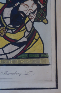 1805 Antique Coloured Engraving of Stained Glass William Fowler St Mary's Shrewsbury