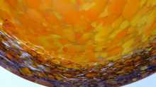 Load image into Gallery viewer, Wee SCOTTISH MONART GLASS Shallow Pin Dish. Mottled Orange and Brown Glass with Gold Aventurine &amp; Unusual Polished Base
